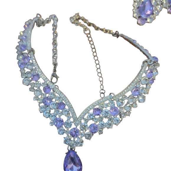 Purple Crystal Tiara, Necklace, And Earring Jewelry Set - Picture 2 of 5